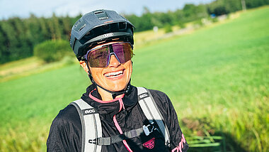 Steffi Marth laughing in cycling gear