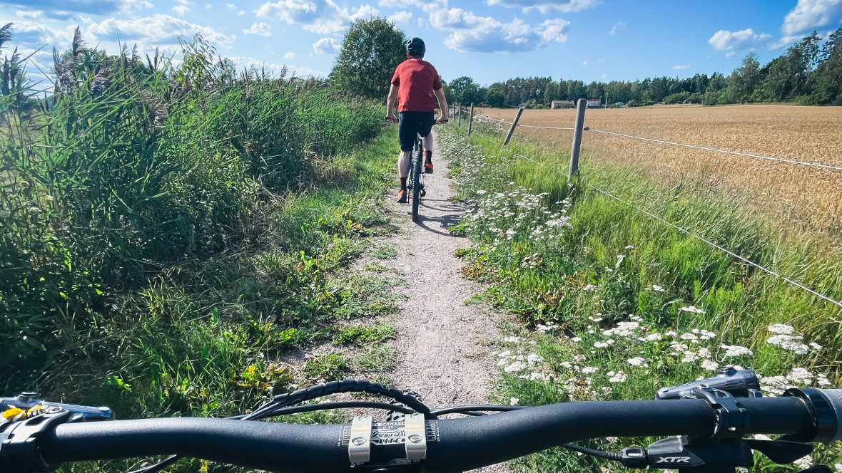 With e-bike on the bike path in Sweden