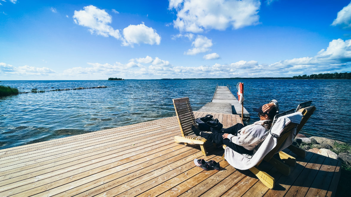 Steffi Marth sunbathing on the fjord jetty