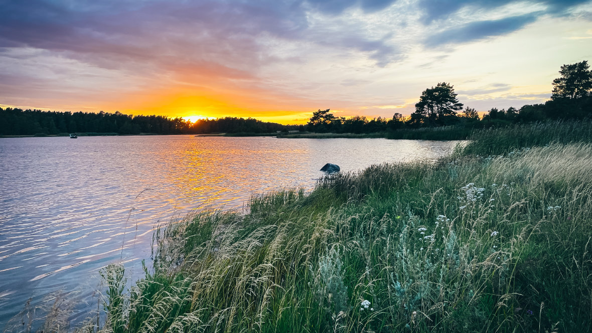 Sunset over the water in Sweden